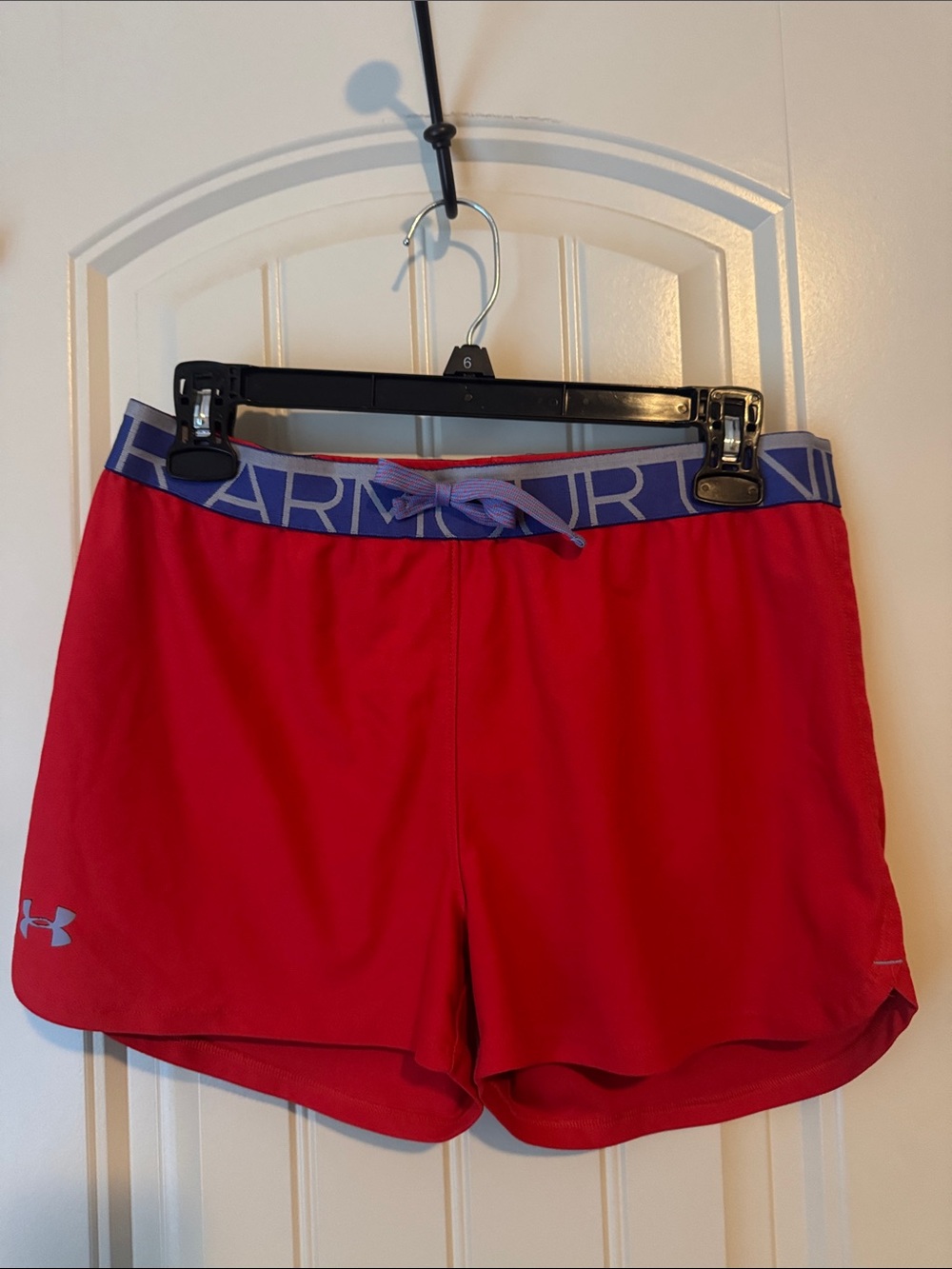 Under Armour Youth XL Red Athletic Shorts with Blue Waistband